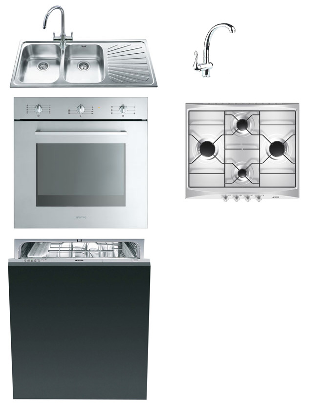 KIT SMEG LAVELLO, FORNO, MISCELATORE, LAVASTOVIGLIE, PIANO COTTURA 60 CM INOX