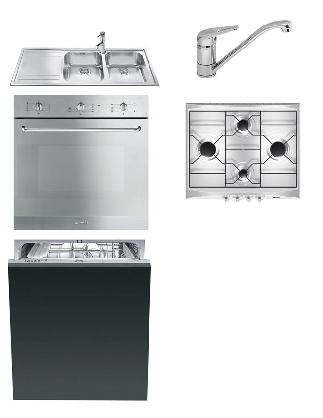 KIT SMEG LAVELLO, FORNO, MISCELATORE, LAVASTOVIGLIE, PIANO COTTURA 60 CM INOX